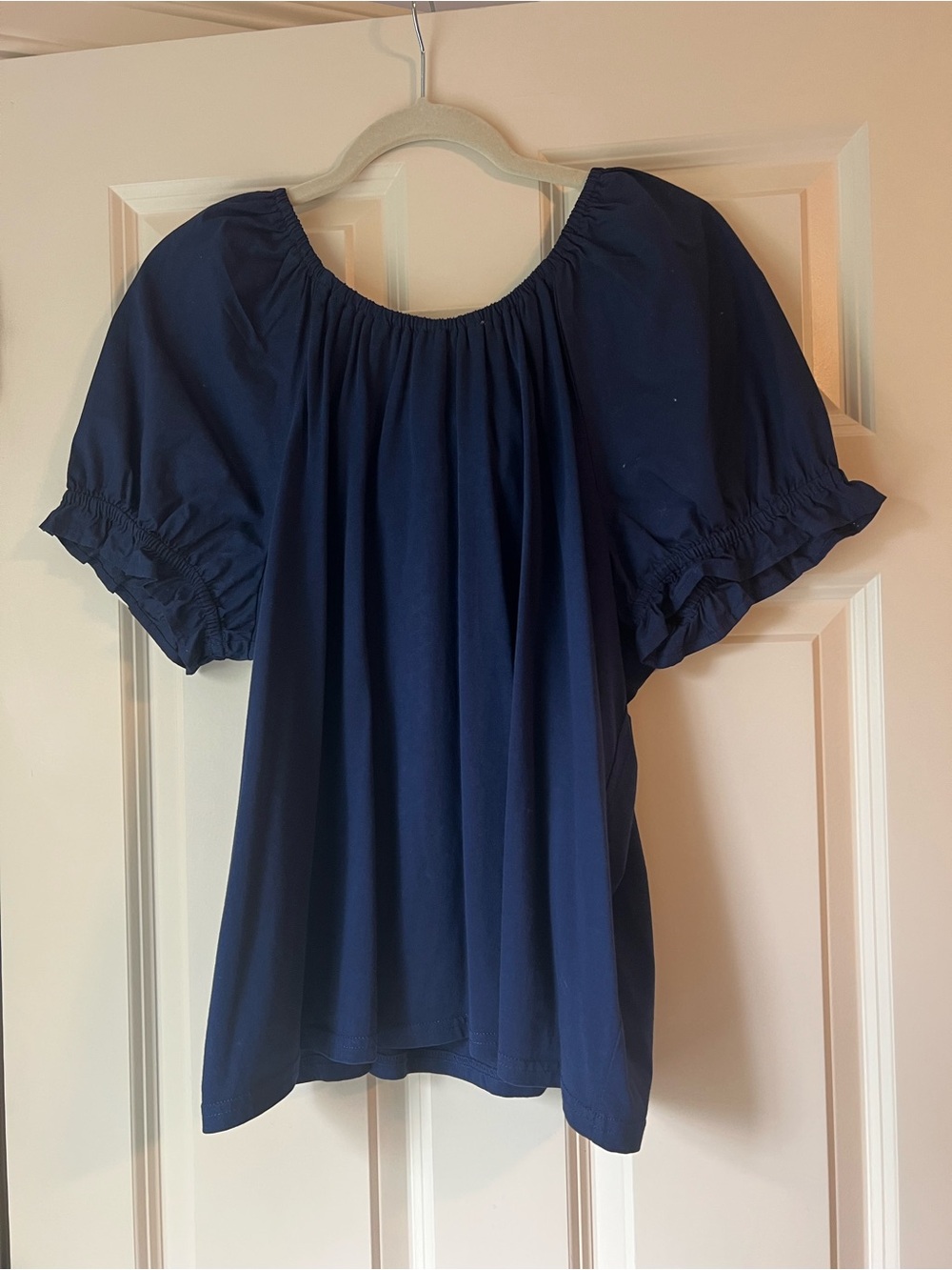 J. Crew Navy Puff-Sleeve Peasant Blouse